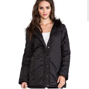 Minkpink black puffer jacket with faux fur hood XS